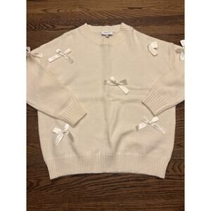 Gilli White Sweater Bow Detail Pre-owned Shirt Blouse Top Long Sleeve Size M